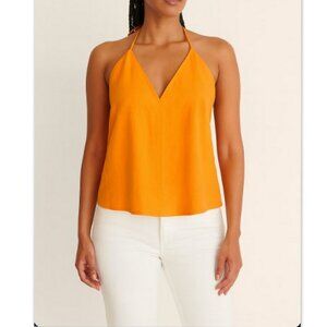 Y2K Orange Flowy Quiet Luxury Flared Halter Top M Festival Beachwear Summer
